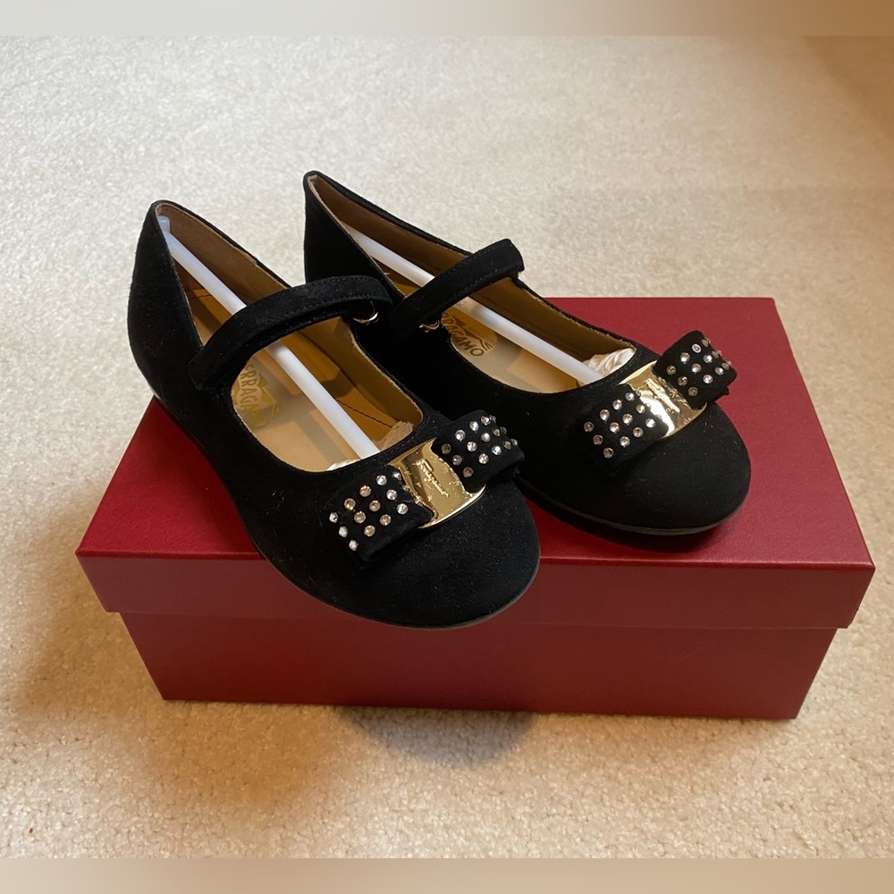 Salvatore Ferragamo Black Vera Bow Mary Jane Flats